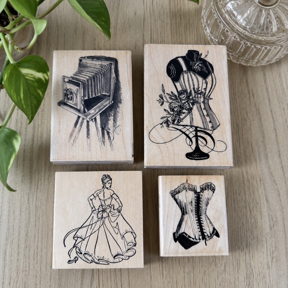 Victorian Fashion Vintage Rubber Stamp Collection Set 4 Inkadinkado Stampendous